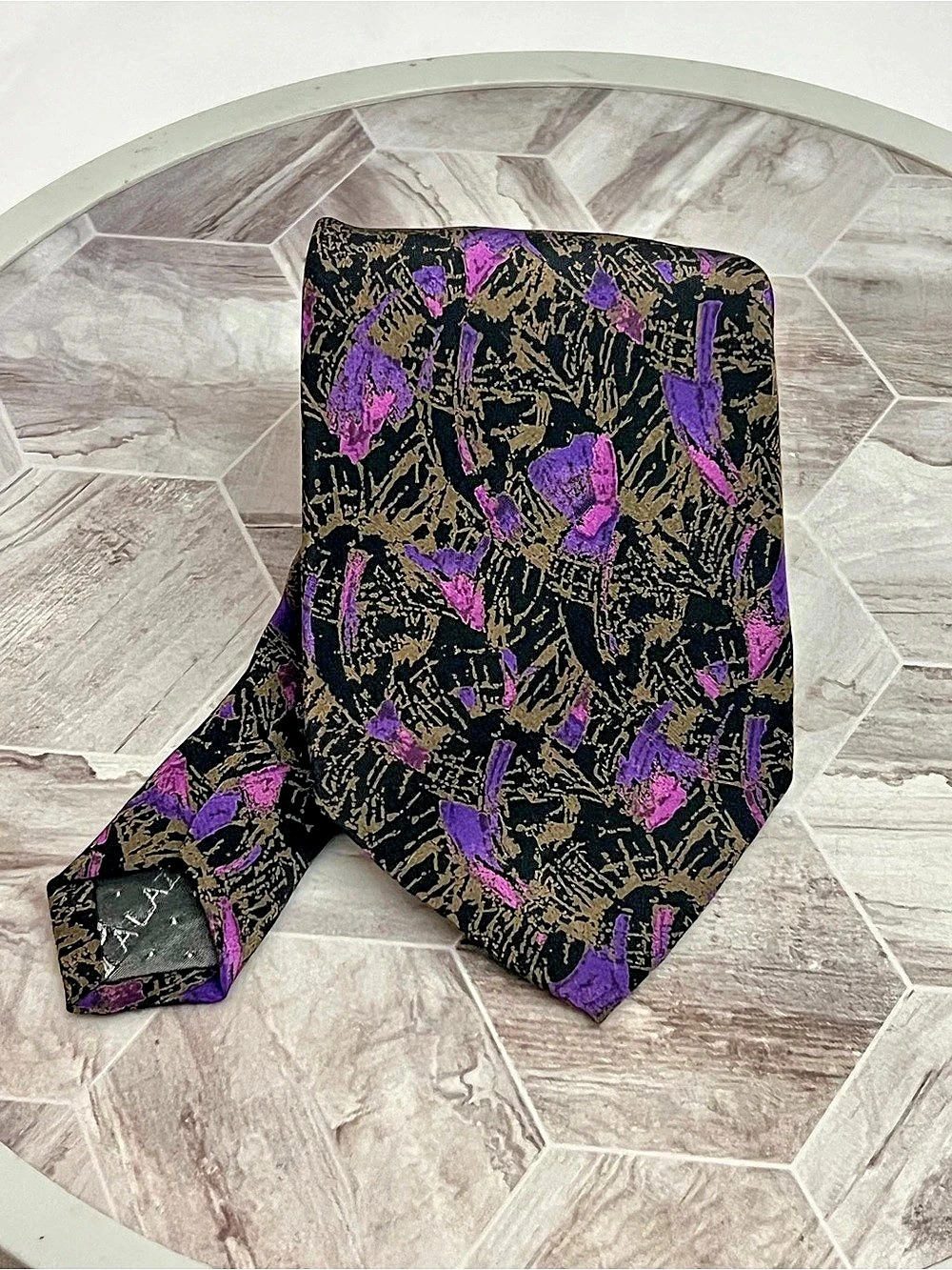 Vintage Carlo Palazzi Men’s Silk Necktie Black Purple Pink Abstract Italy